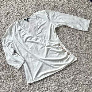 Cable & Gauge - Women’s (L) White Faux Wrap V Neck Top Shirt with Button Detail